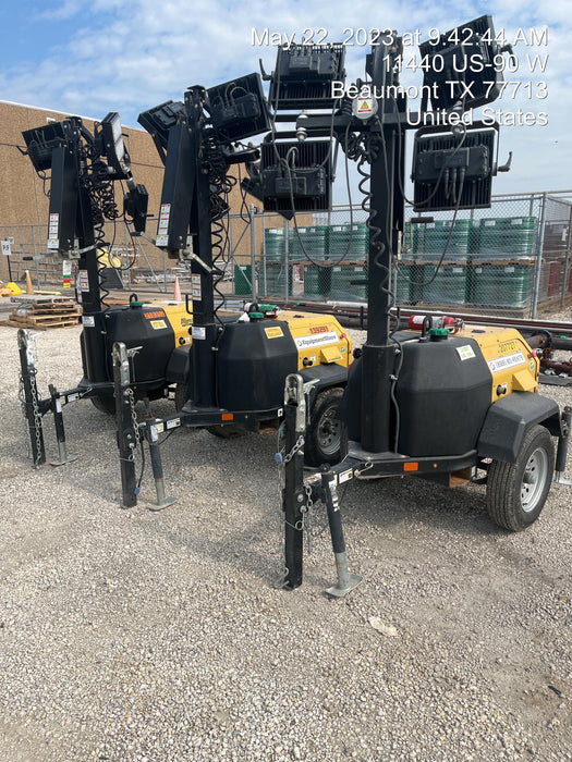 2022 Allmand NLV3GR (4) LED Light Fixture 350W, 23' Vertical Mast, 3kW Prime, Towable, Deep Sea L401, Leveling Jacks, Yanmar T4F 5.8hp