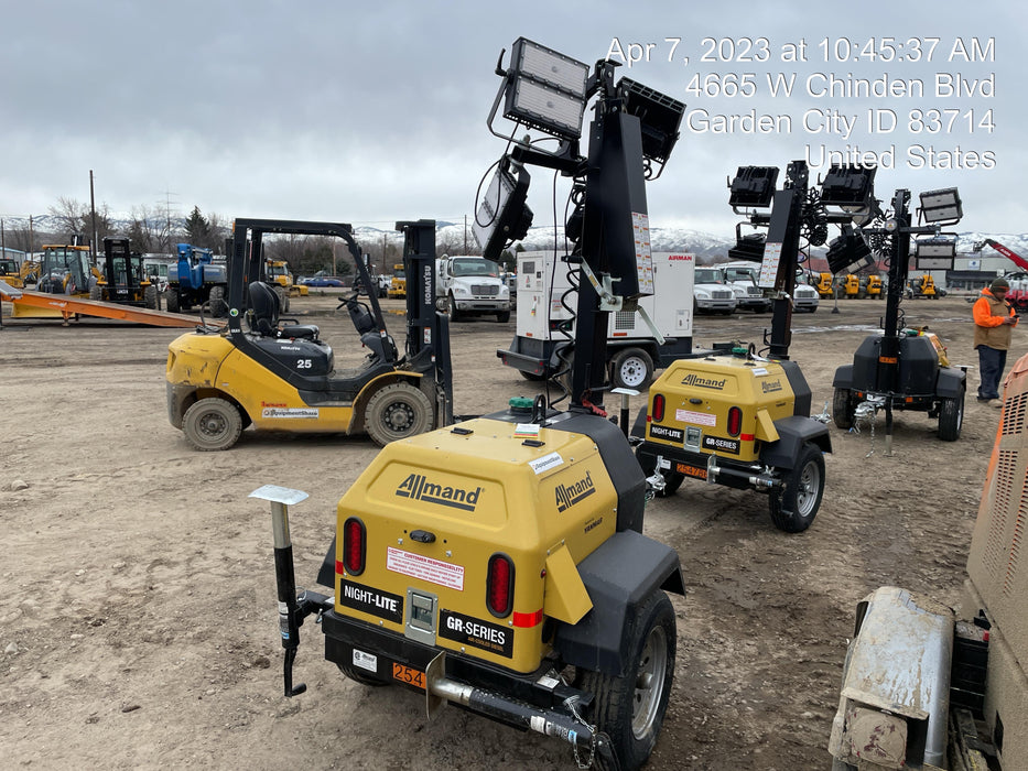 2022 Allmand NLV3GR (4) LED Light Fixture 350W, 23' Vertical Mast, 3kW Prime, Towable, ES Decals, T3