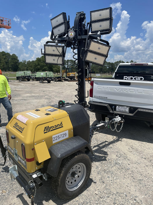 2022 Allmand NLV3GR (4) LED Light Fixture 350W, 23' Vertical Mast, 3kW Prime, Towable, Deep Sea L401, Leveling Jacks, Yanmar T4F 5.8hp