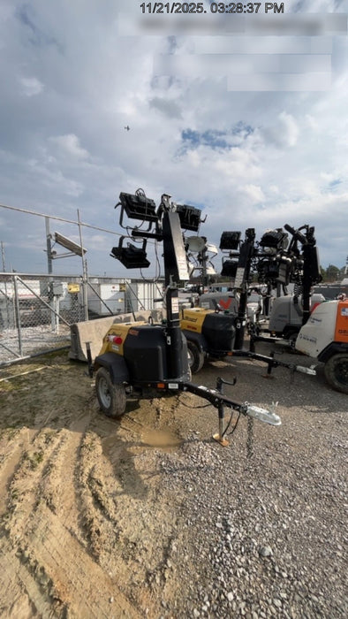 2022 Allmand NLV3GR (4) LED Light Fixture 350W, 23' Vertical Mast, 3kW Prime, Towable, Deep Sea L401, Leveling Jacks, Yanmar T4F 5.8hp