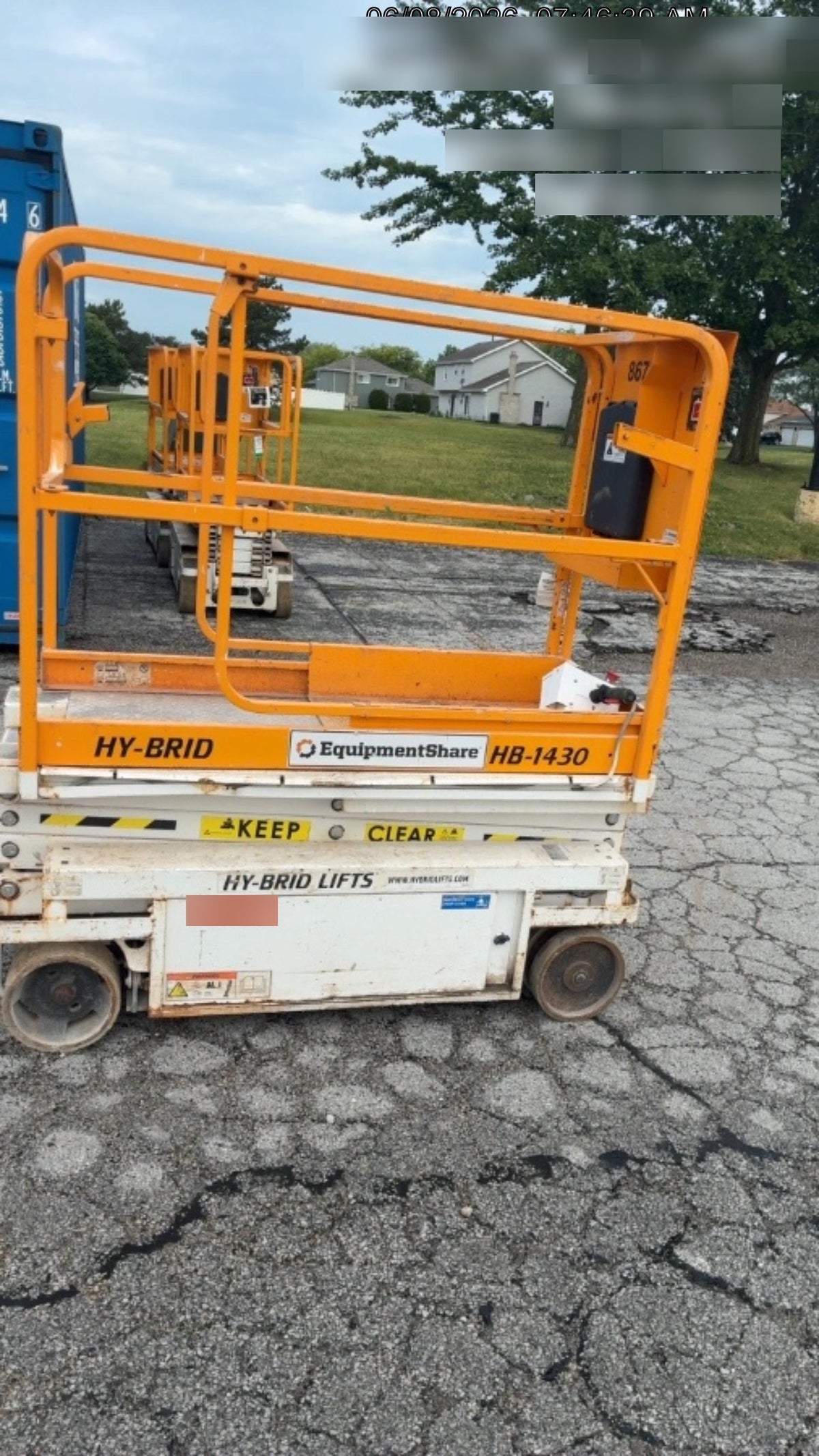 Custom Equipment HB-1430 <ul>
 <li>Hy-Brid Scissor Lift</li>
  <li>Platform capacity up to 670 lbs.</li>
  <li>Working height up to 20 ft</li>
  <li>Weighs under 1,700 lbs.</li>
  <li>Non-marking wheels </li>
</ul>
