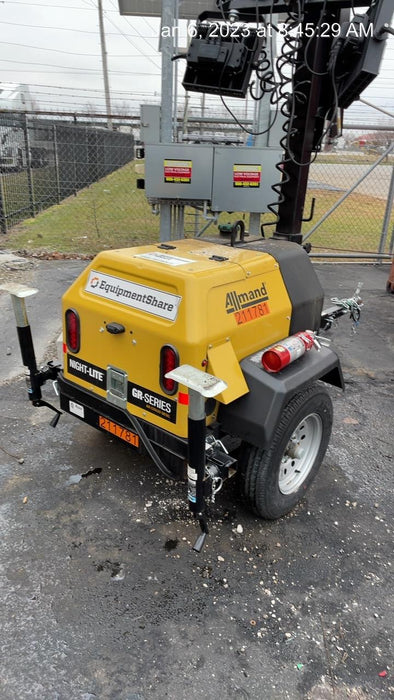 2022 Allmand NLV3GR (4) LED Light Fixture 350W, 23' Vertical Mast, 3kW Prime, Towable, Deep Sea L401, Leveling Jacks, Yanmar T4F 5.8hp