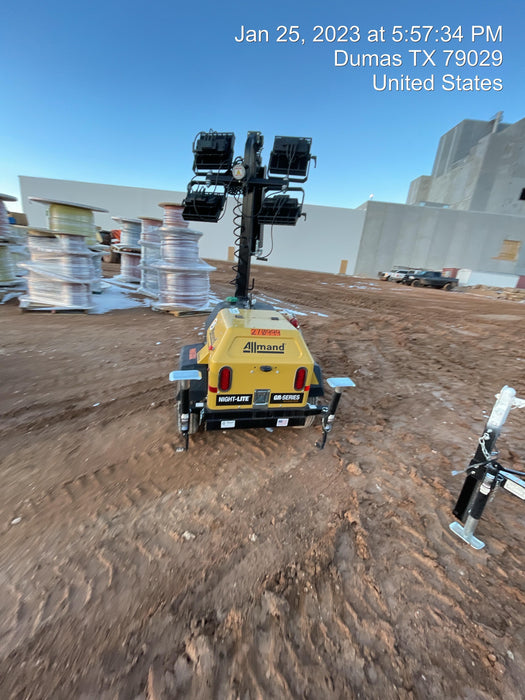 2022 Allmand NLV3GR (4) LED Light Fixture 350W, 23' Vertical Mast, 3kW Prime, Towable, ES Decals, T3