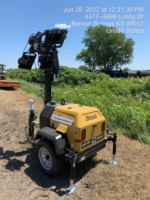 2022 Allmand NLV3GR (4) LED Light Fixture 350W, 23' Vertical Mast, 3kW Prime, Towable, Deep Sea L401, Leveling Jacks, Yanmar T4F 5.8hp