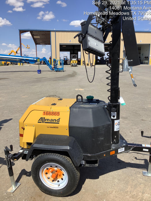 2021 Allmand NLV3GR (4) LED Light Fixture 350W, 23' Vertical Mast, 3kW Prime, Towable, Deep Sea L401, Leveling Jacks, Yanmar T4F 5.8hp