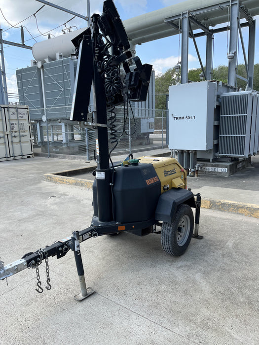 Allmand NLV3GR (4) LED Light Fixture 350W, 23' Vertical Mast, 3kW Prime, Towable, Deep Sea L401, Leveling Jacks, Yanmar T4F 5.8hp