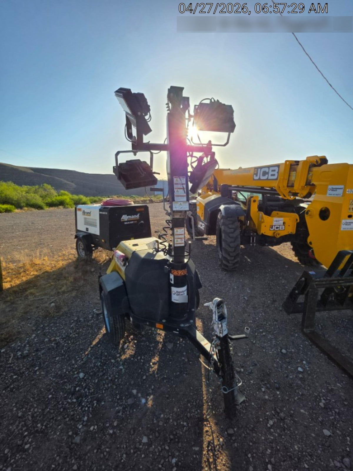 2022 Allmand NLV3GR (4) LED Light Fixture 350W, 23' Vertical Mast, 3kW Prime, Towable, Deep Sea L401, Leveling Jacks, Yanmar T4F 5.8hp
