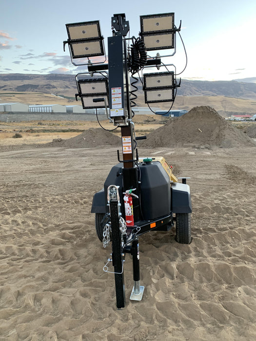 2021 Allmand NLV3GR (4) LED Light Fixture 350W, 23' Vertical Mast, 3kW Prime, Towable, Deep Sea L401, Leveling Jacks, Yanmar T4F 5.8hp