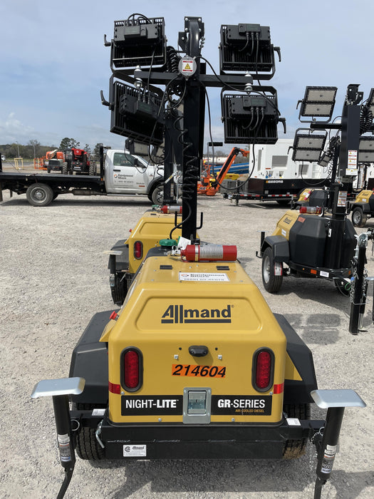 2022 Allmand NLV3GR (4) LED Light Fixture 350W, 23' Vertical Mast, 3kW Prime, Towable, Deep Sea L401, Leveling Jacks, Yanmar T4F 5.8hp