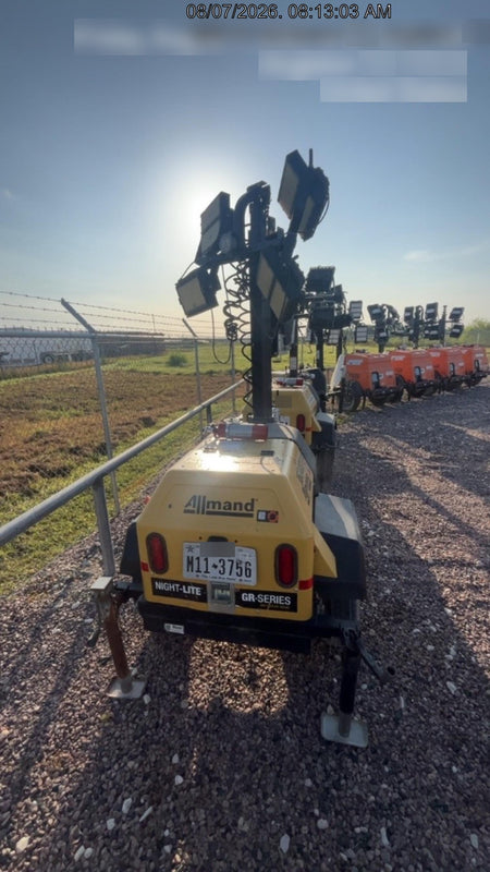 2021 Allmand NLV3GR (4) LED Light Fixture 350W, 23' Vertical Mast, 3kW Prime, Towable, Deep Sea L401, Leveling Jacks, Yanmar T4F 5.8hp