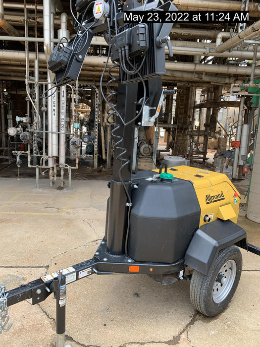 2022 Allmand NLV3GR (4) LED Light Fixture 350W, 23' Vertical Mast, 3kW Prime, Towable, Deep Sea L401, Leveling Jacks, Yanmar T4F 5.8hp