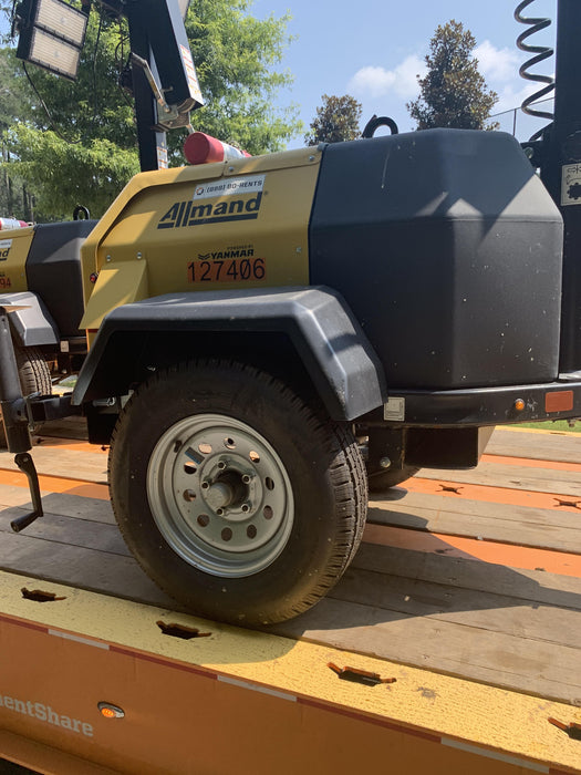 2021 Allmand NLV3GR (4) LED Light Fixture 350W, 23' Vertical Mast, 3kW Prime, Towable, Deep Sea L401, Leveling Jacks, Yanmar T4F 5.8hp