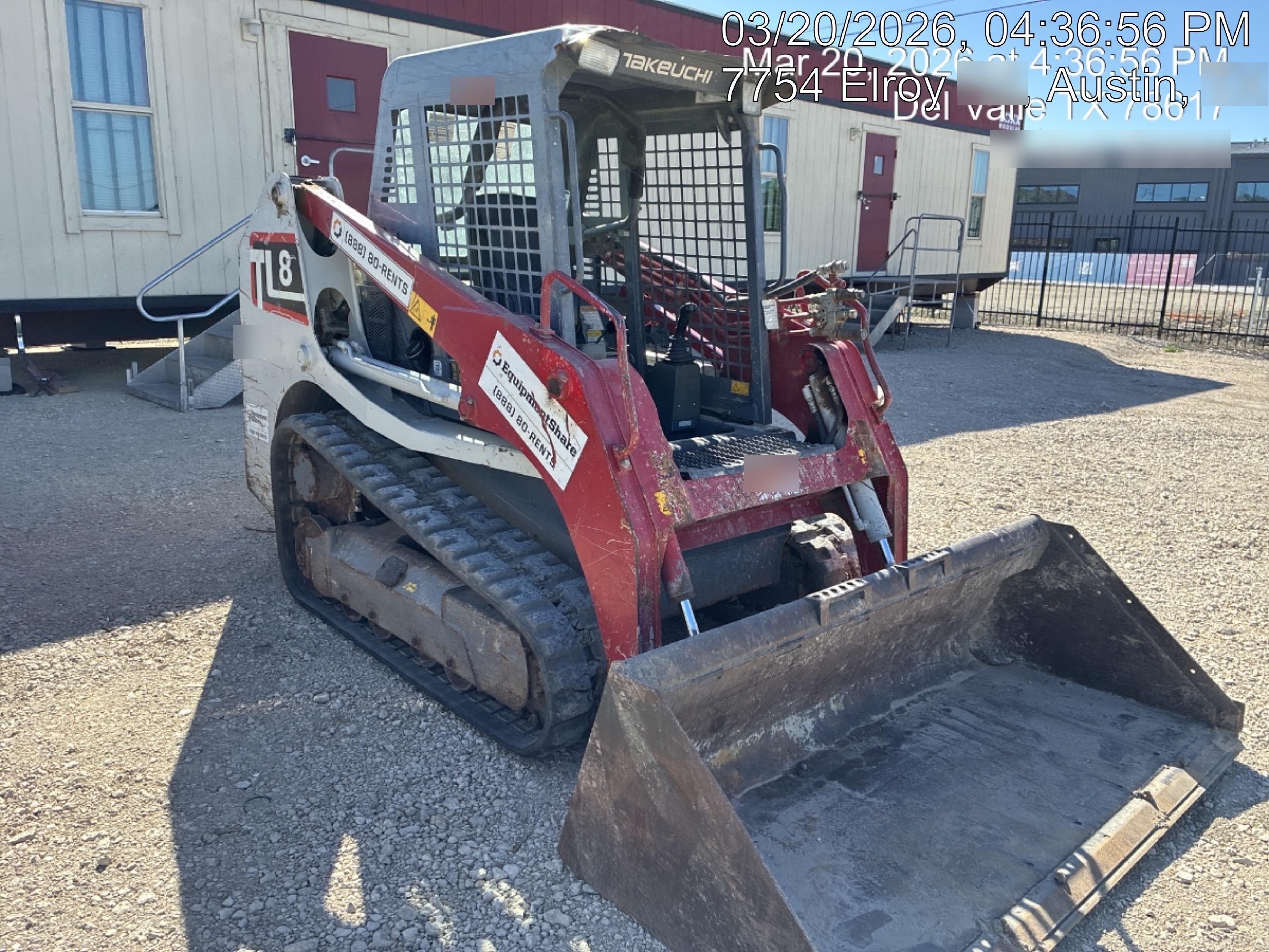 2019 Takeuchi TL8W Canopy, 15" Wide Rubber Tracks, Back-up Alarm, Front & Rear Working Lights, Auxiliary Hydraulics, Two-Speed Travel, Electronic Monitoring System w/76" HD Dirt Bucket with 8 Teeth, 20.3 cubic feet Capacity