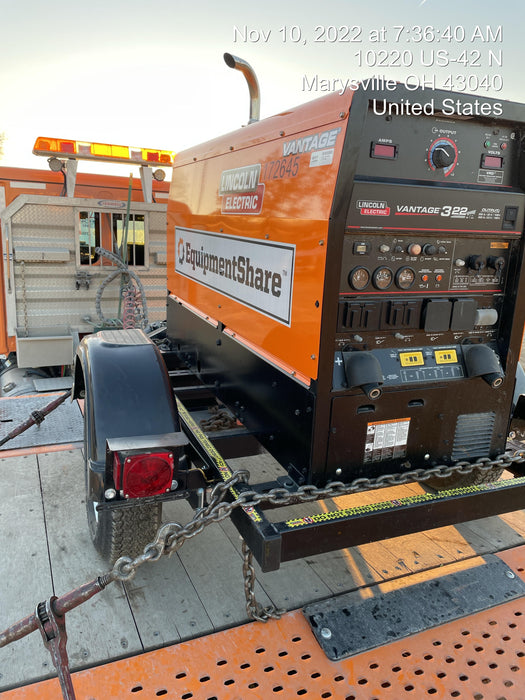 2021 Lincoln Electric Vantage 322 Vantage 322 Ready Pak 3 w/ Decals, ORANGE (includes trailer, cable rack, fender light kit) NO Telematics