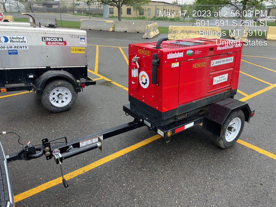 2022 Shindaiwa DGW400MDL Kubota D902 Engine, 23 HP, Dual Op Welder, Wire, Arc, Droop Stick, Tig, and CC Stick Functionality, Simulphase, 3 Phase and 1 Phase Gen Output, Single Axle NB Trlr, Slr Trckl Chrg 12V 12W, Fire Ext