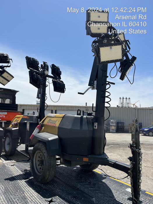 2022 Allmand NLV3GR (4) LED Light Fixture 350W, 23' Vertical Mast, 3kW Prime, Towable, Deep Sea L401, Leveling Jacks, Yanmar T4F 5.8hp
