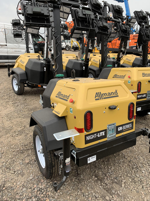 2021 Allmand NLV3GR (4) LED Light Fixture 350W, 23' Vertical Mast, 3kW Prime, Towable, Deep Sea L401, Leveling Jacks, Yanmar T4F 5.8hp