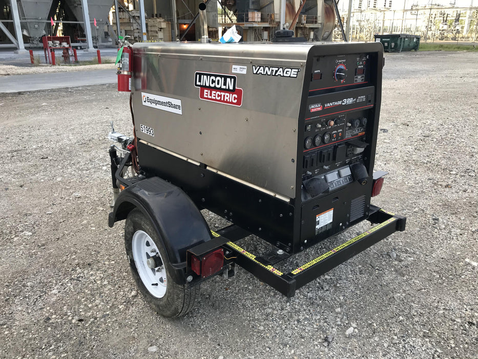 2019 Lincoln Electric Vantage 322 Welder Ready-Pak 3, Two wheel trailer, Fender and Light kit, Cable Rack