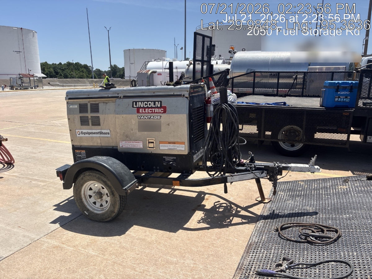 2019 Lincoln Electric Vantage 322 Welder Ready-Pak 3, Two wheel trailer, Fender and Light kit, Cable Rack