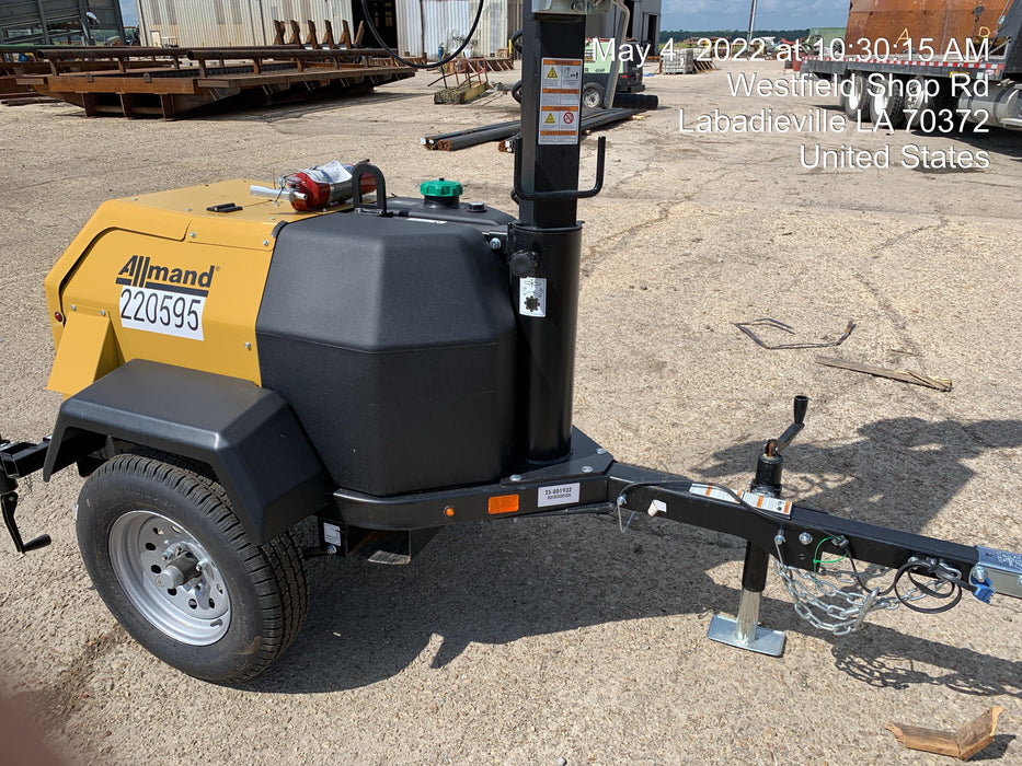2022 Allmand NLV3GR (4) LED Light Fixture 350W, 23' Vertical Mast, 3kW Prime, Towable, Deep Sea L401, Leveling Jacks, Yanmar T4F 5.8hp