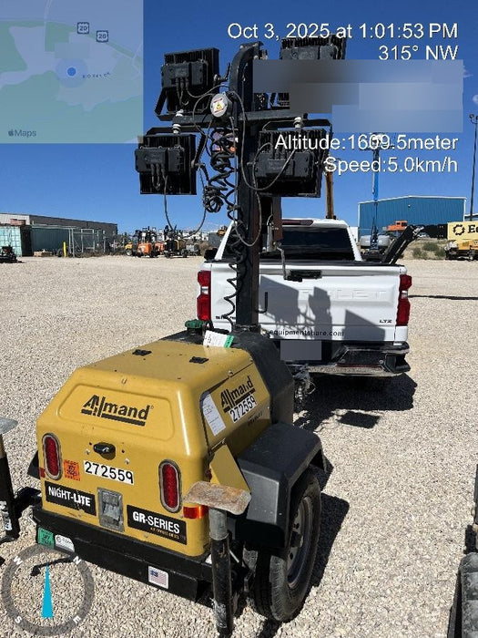 2022 Allmand NLV3GR (4) LED Light Fixture 350W, 23' Vertical Mast, 3kW Prime, Towable, ES Decals, T3