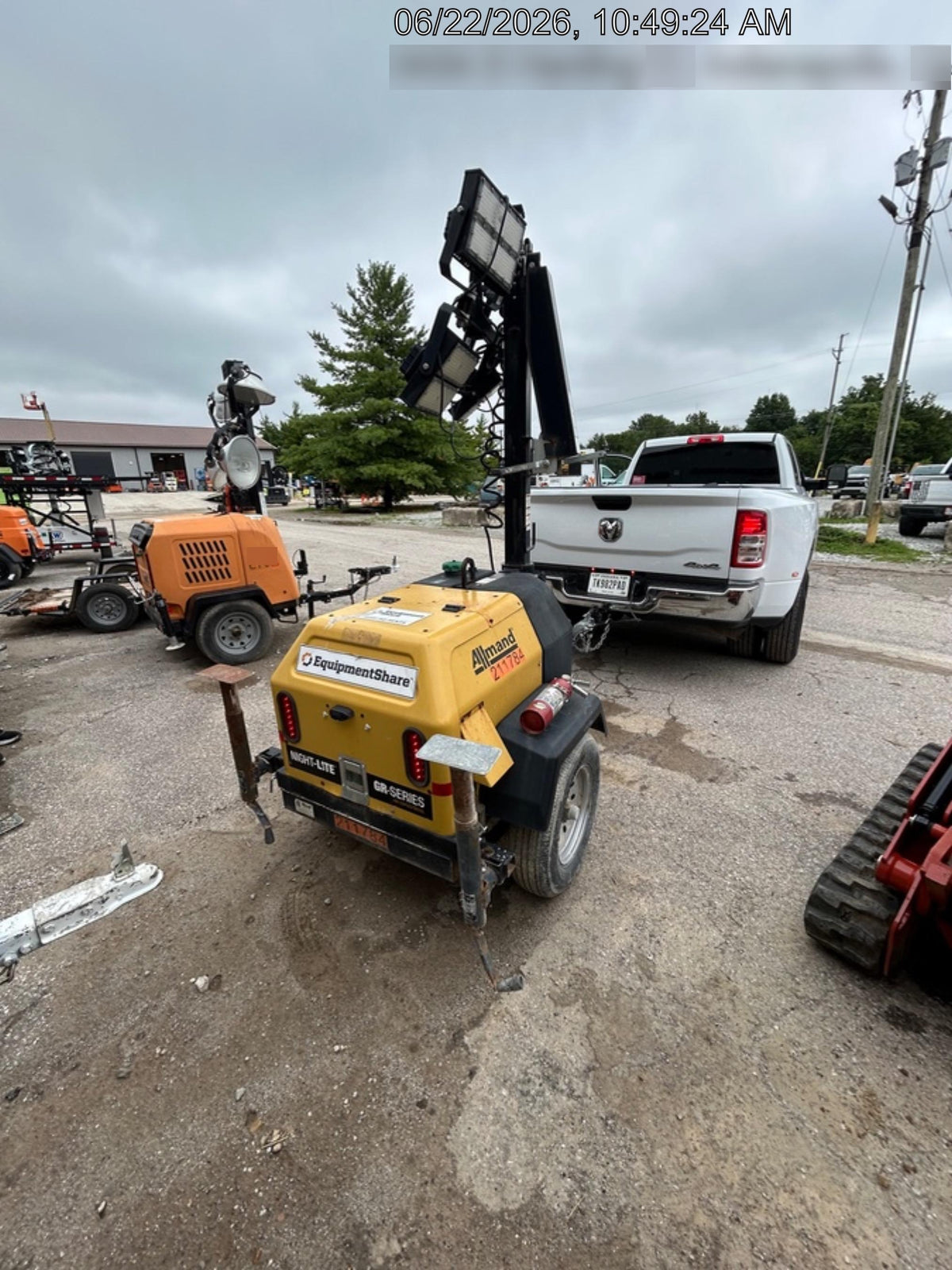 2022 Allmand NLV3GR (4) LED Light Fixture 350W, 23' Vertical Mast, 3kW Prime, Towable, Deep Sea L401, Leveling Jacks, Yanmar T4F 5.8hp