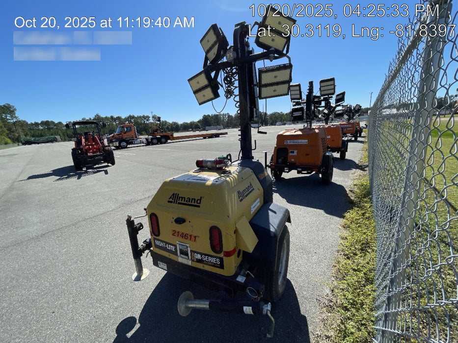 2022 Allmand NLV3GR (4) LED Light Fixture 350W, 23' Vertical Mast, 3kW Prime, Towable, Deep Sea L401, Leveling Jacks, Yanmar T4F 5.8hp