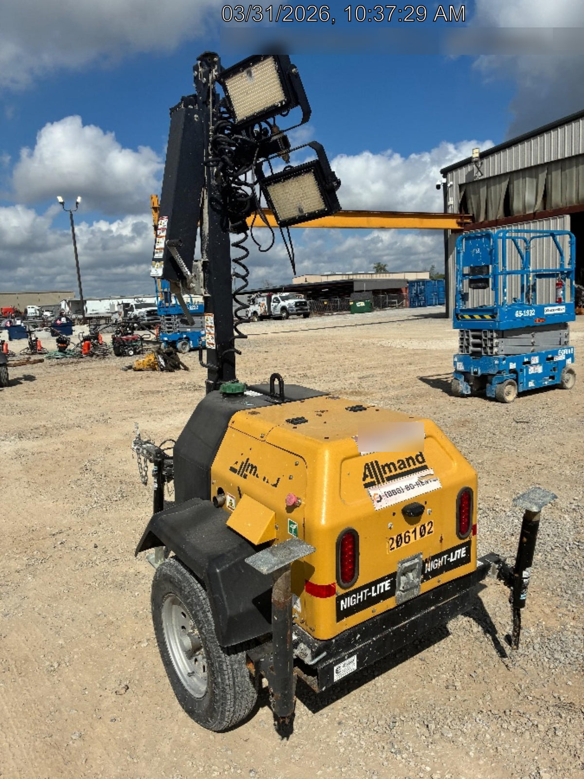 2022 Allmand NLV3GR (4) LED Light Fixture 350W, 23' Vertical Mast, 3kW Prime, Towable, Deep Sea L401, Leveling Jacks, Yanmar T4F 5.8hp