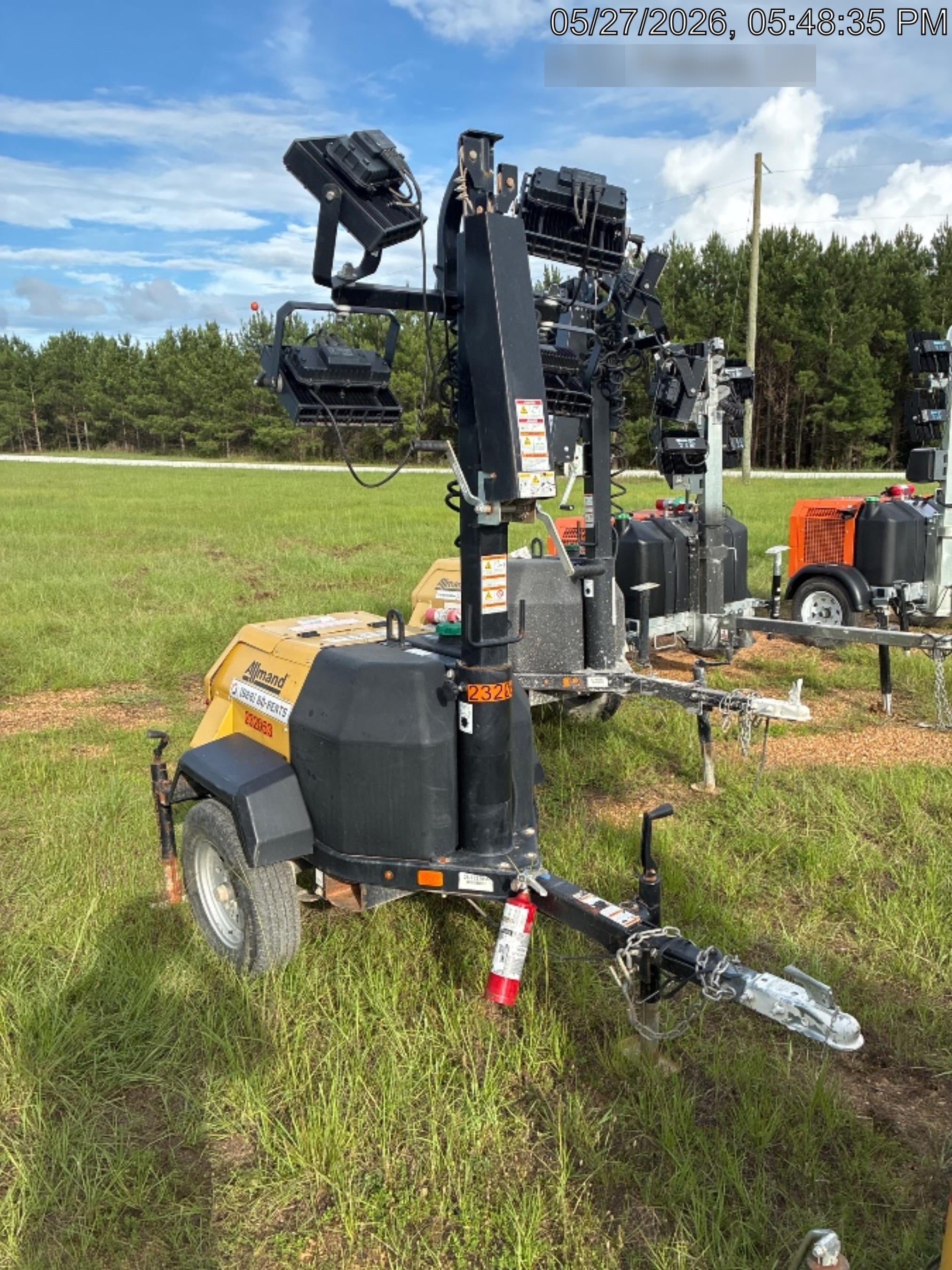 2022 Allmand NLV3GR (4) LED Light Fixture 350W, 23' Vertical Mast, 3kW Prime, Towable, Deep Sea L401, Leveling Jacks, Yanmar T4F 5.8hp
