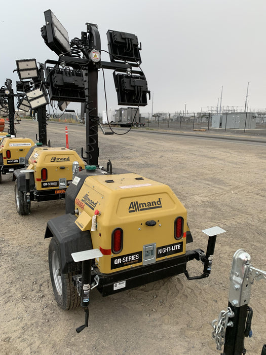 2020 Allmand NLV3GR (4) LED Light Fixture 350W, 23' Vertical Mast, 3kW Prime, Towable, Deep Sea L401, Leveling Jacks, Yanmar T4F 5.8hp