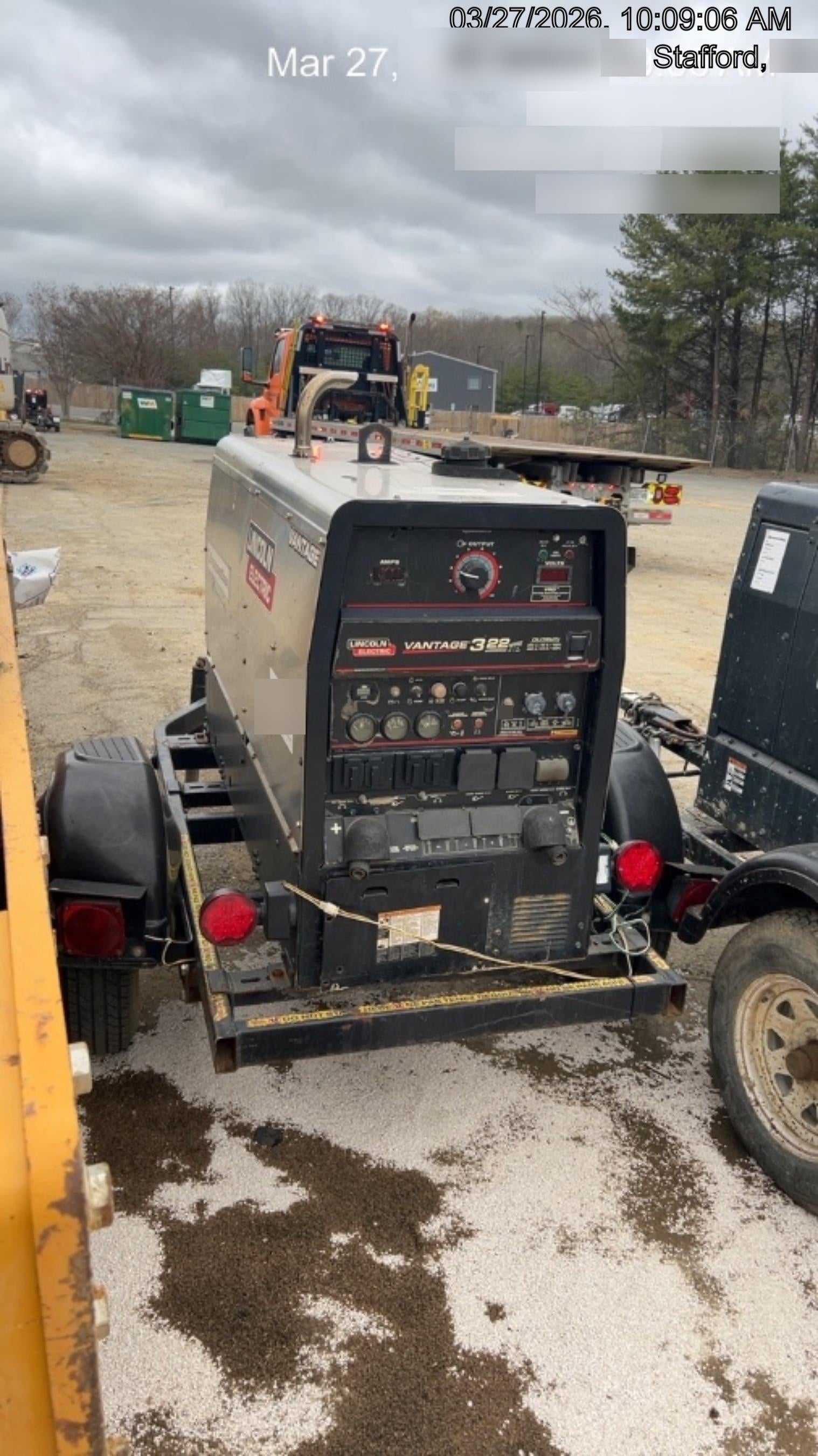 2019 Lincoln Electric Vantage 322 Ready-Pak 3, Two Wheel Trailer, Fender and Light Kit, Cable Rack