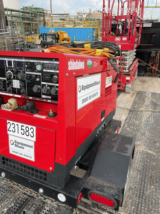 2022 Shindaiwa DGW400MDL Kubota D902 Engine, 23 HP, Dual Op Welder, Wire, Arc, Droop Stick, Tig, and CC Stick Functionality, Simulphase, 3 Phase and 1 Phase Gen Output, Single Axle NB Trlr, Slr Trckl Chrg 12V 12W, Fire Ext