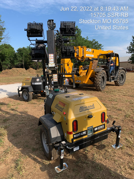 2022 Allmand NLV3GR (4) LED Light Fixture 350W, 23' Vertical Mast, 3kW Prime, Towable, Deep Sea L401, Leveling Jacks, Yanmar T4F 5.8hp