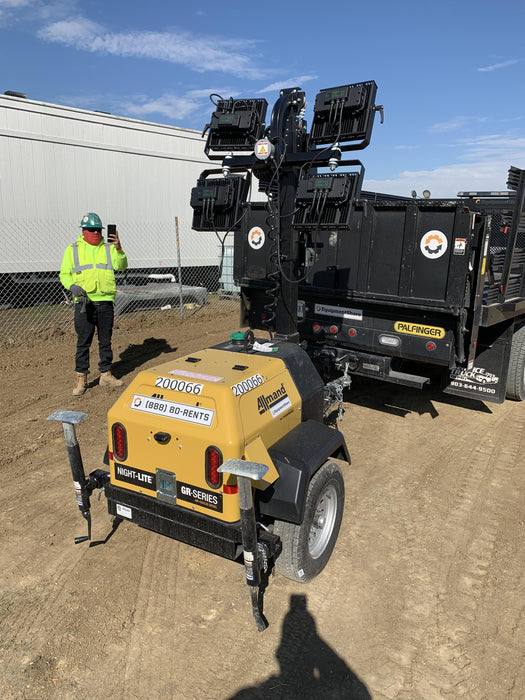 2022 Allmand NLV3GR (4) LED Light Fixture 350W, 23' Vertical Mast, 3kW Prime, Towable, Deep Sea L401, Leveling Jacks, Yanmar T4F 5.8hp