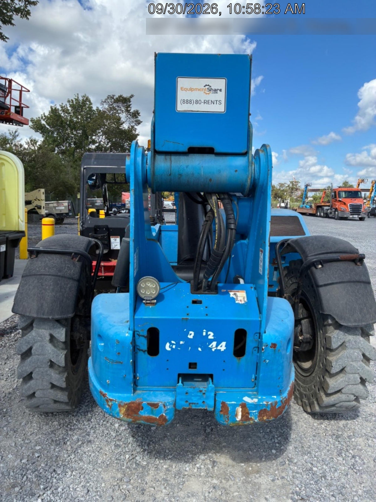 2019 Genie GTH-844 Canopy, Solid RT Tires, LED Work Lights, Beacon 60" QA Carriage, 48" Forks