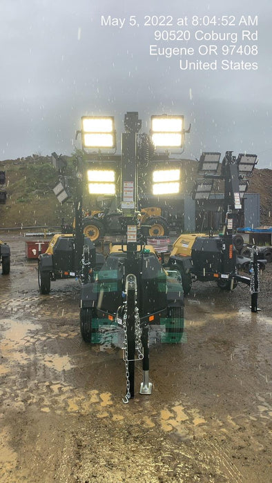 2022 Allmand NLV3GR (4) LED Light Fixture 350W, 23' Vertical Mast, 3kW Prime, Towable, Deep Sea L401, Leveling Jacks, Yanmar T4F 5.8hp