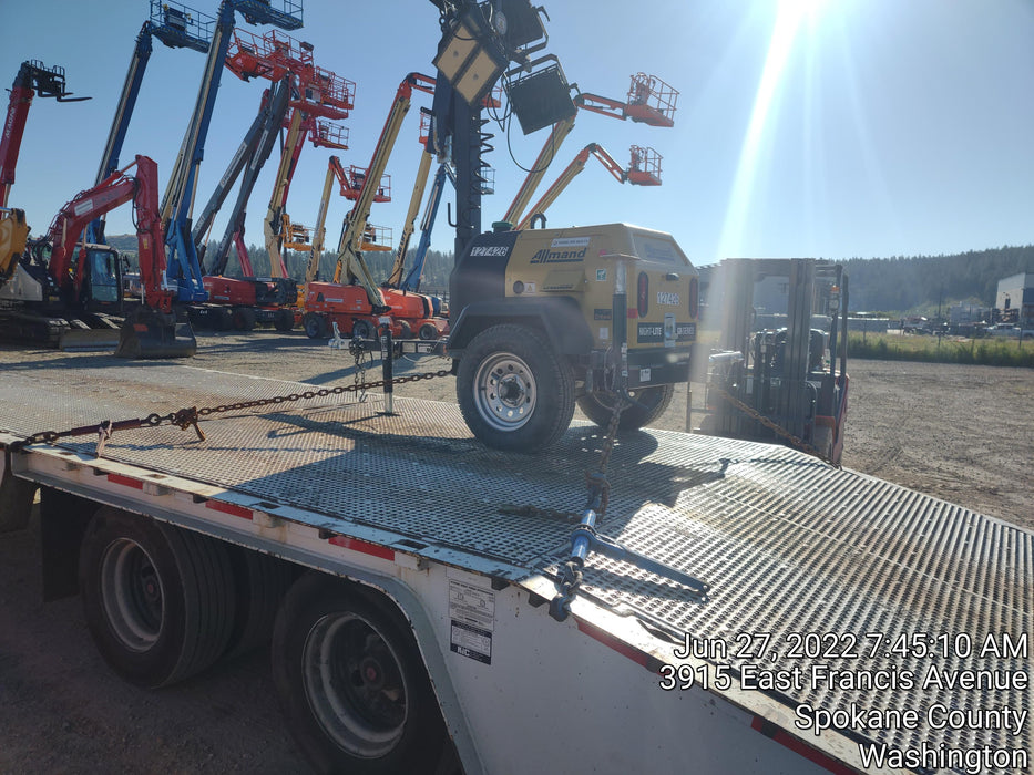 2021 Allmand NLV3GR (4) LED Light Fixture 350W, 23' Vertical Mast, 3kW Prime, Towable, Deep Sea L401, Leveling Jacks, Yanmar T4F 5.8hp