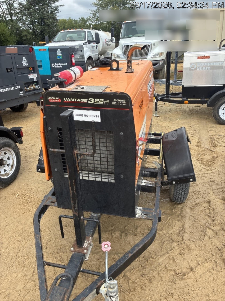2021 Lincoln Electric Vantage 322 Vantage 322 Ready Pak 3 w/ Decals, ORANGE (includes trailer, cable rack, fender light kit) NO Telematics