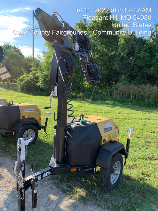 2022 Allmand NLV3GR (4) LED Light Fixture 350W, 23' Vertical Mast, 3kW Prime, Towable, Deep Sea L401, Leveling Jacks, Yanmar T4F 5.8hp