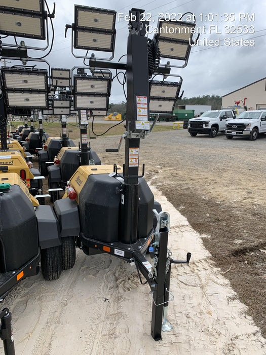 2022 Allmand NLV3GR (4) LED Light Fixture 350W, 23' Vertical Mast, 3kW Prime, Towable, Deep Sea L401, Leveling Jacks, Yanmar T4F 5.8hp