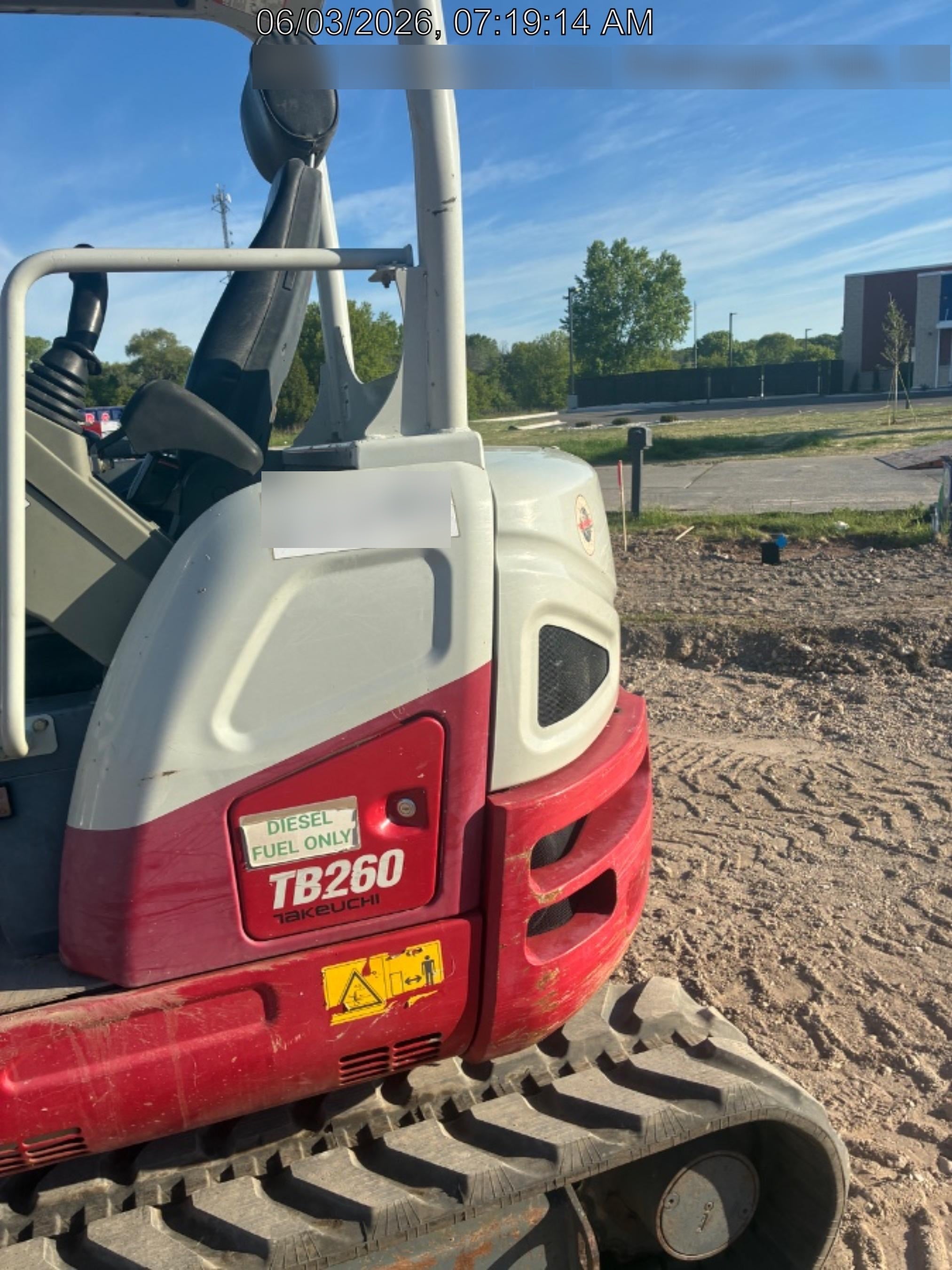 2019 Takeuchi TB260 Takeuchi TB260 Canopy w/Rubber Tracks, Auxiliary Hydraulics, Standard Blade, Manual QC, 12 / 18 / 24" Buckets, Hydraulic Thumb Installed