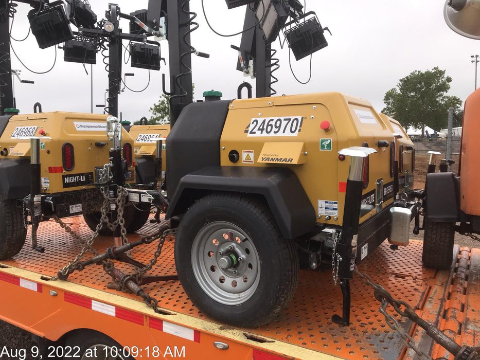 2022 Allmand NLV3GR (4) LED Light Fixture 350W, 23' Vertical Mast, 3kW Prime, Towable, ES Decals, T3