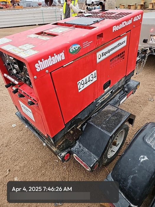 2023 Shindaiwa DGW400MDL Kubota D902 Engine, 23 HP, Dual Op Welder, Wire, Arc, Droop Stick, Tig, and CC Stick Functionality, Simulphase, 3 Phase and 1 Phase Gen Output, Single Axle NB Trlr, Slr Trckl Chrg 12V 12W, Fire Ext