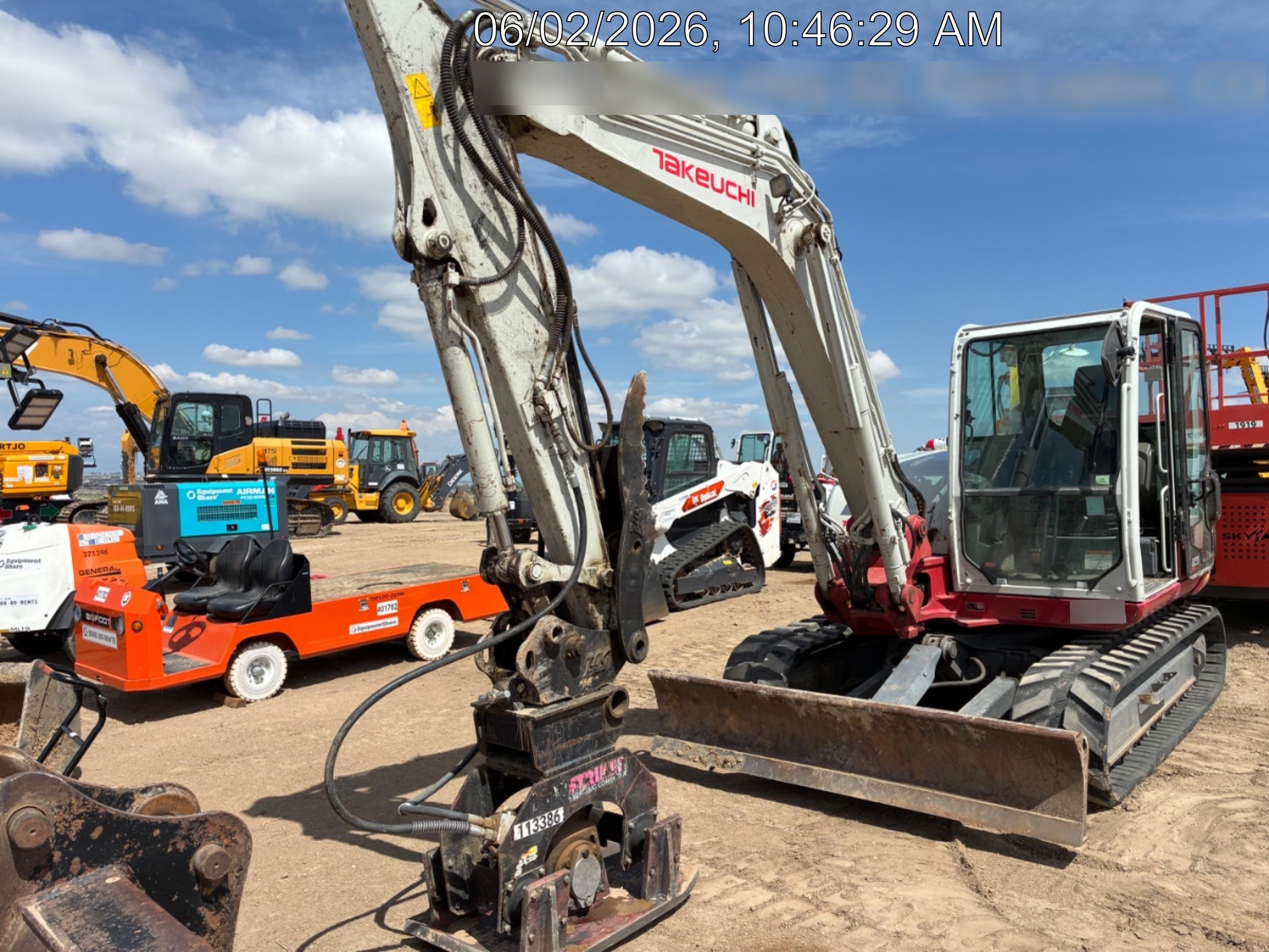 2019 Takeuchi TB290 Cab, AC, Rubber Tracks, Dozer Blade, Travel Alarm, Control Pattern Change Valve, Auxiliary Hydraulics w/18" Quick Coupler Bucket with teeth, 6.2 cu. ft. capacity/24" Quick Coupler Bucket with teeth, 8.6 cu. ft. capacity/36" Quick Coupler Bucket with teeth, 13.4 cu. ft. capacity, Quick Coupler, Hydraulic Thumb Installed