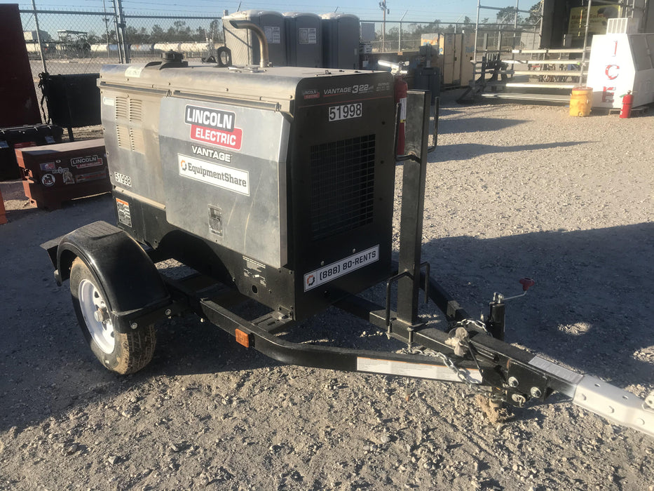 2019 Lincoln Electric Vantage 322 Welder Ready-Pak 3, Two wheel trailer, Fender and Light kit, Cable Rack