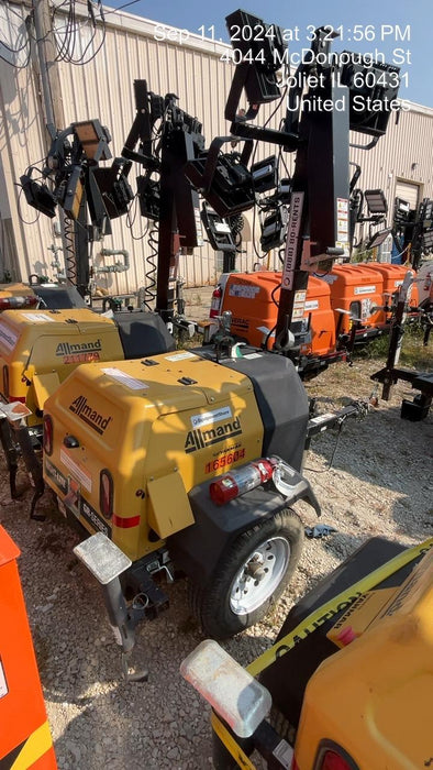 2021 Allmand NLV3GR (4) LED Light Fixture 350W, 23' Vertical Mast, 3kW Prime, Towable, Deep Sea L401, Leveling Jacks, Yanmar T4F 5.8hp