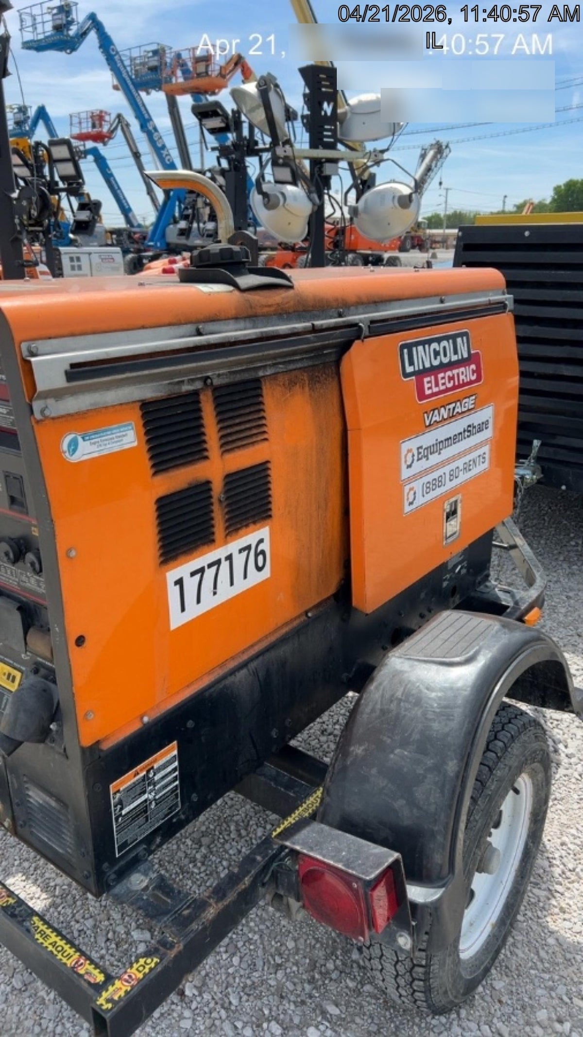 2021 Lincoln Electric Vantage 322 Vantage 322 Ready Pak 3 w/ Decals, ORANGE (includes trailer, cable rack, fender light kit) NO Telematics