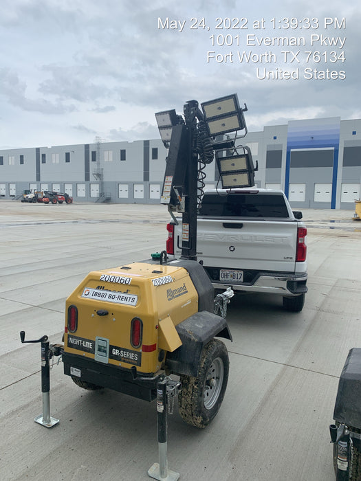 2022 Allmand NLV3GR (4) LED Light Fixture 350W, 23' Vertical Mast, 3kW Prime, Towable, Deep Sea L401, Leveling Jacks, Yanmar T4F 5.8hp