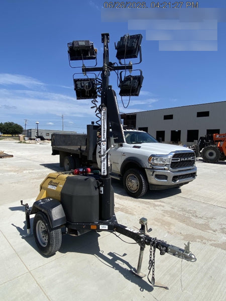 2022 Allmand NLV3GR (4) LED Light Fixture 350W, 23' Vertical Mast, 3kW Prime, Towable, Deep Sea L401, Leveling Jacks, Yanmar T4F 5.8hp