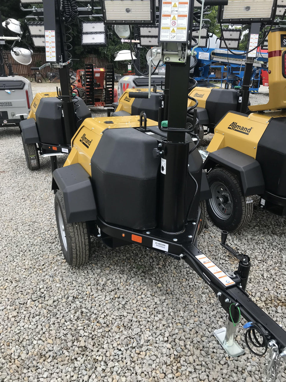 2022 Allmand NLV3GR (4) LED Light Fixture 350W, 23' Vertical Mast, 3kW Prime, Towable, Deep Sea L401, Leveling Jacks, Yanmar T4F 5.8hp